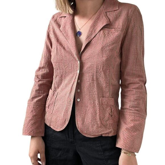 Robert Graham Womens Pink Green Seersucker Striped Collared Blouse Shirt Sz S - Picture 3 of 10